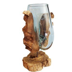 Molten Glass Decorate Vase with Natural Wood